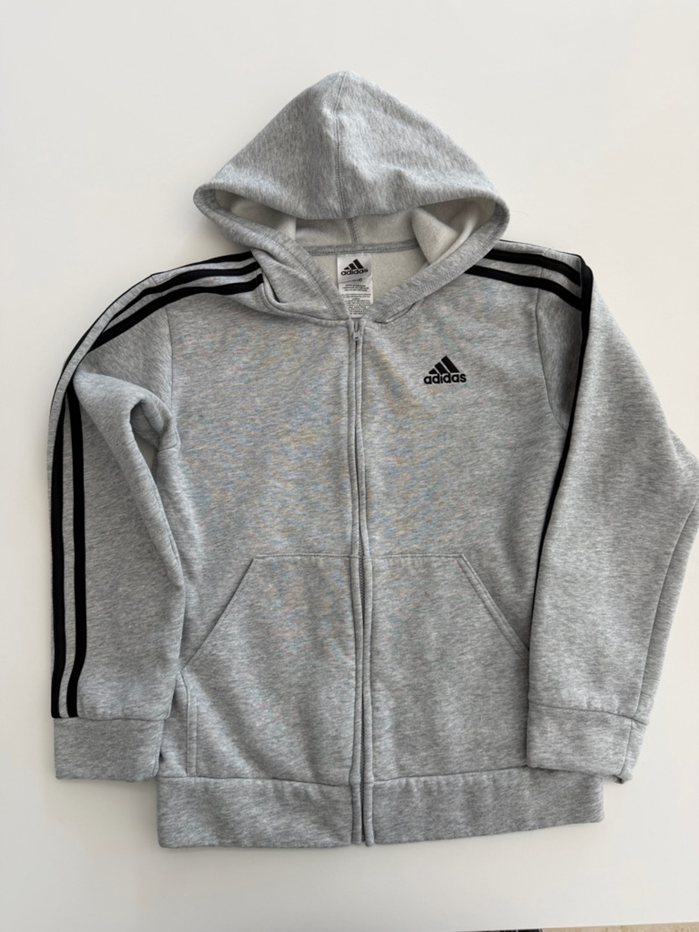 adidas Kids Gray Zip-Up Hoodie with Black Shoulder Stripes